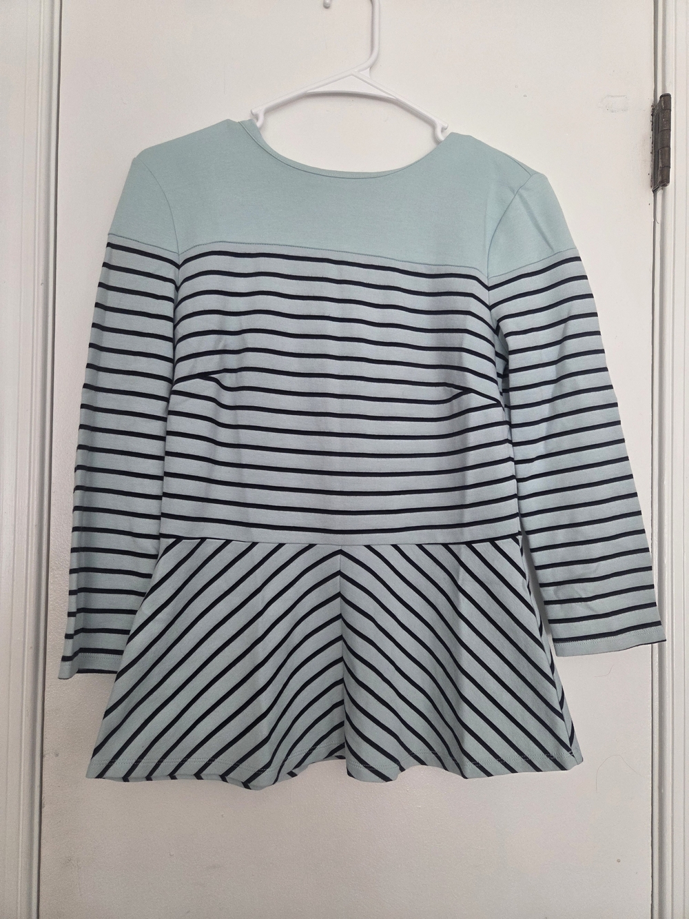 Talbots Mint Green Navy Striped Peplum Top Size XS Cotton Blend Structured
